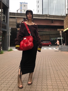 「red」｜「アイテム（キャップ）」を使った、yurina katsuraさん（レディース・165cm）の夏コーディネート