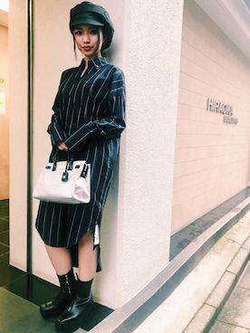 「秋のブラウンスタイル」｜「アイテム（シャツワンピース）」を使った、yurina katsuraさん（レディース・165cm）の秋コーディネート