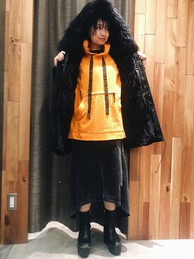 「ROYAL FLASH（ロイヤルフラッシュ）のアイテム（モッズコート）」を使った、yurina katsuraさん（レディース・165cm）の冬コーディネート