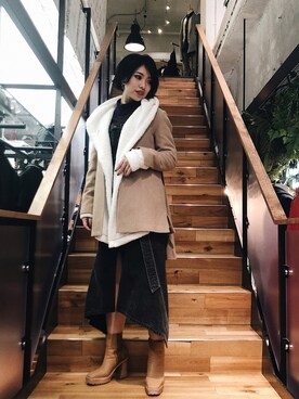 「ADDICT NOIR（アディクトノアー）のアイテム（ジャケット/アウター）」を使った、yurina katsuraさん（レディース・165cm）の冬コーディネート