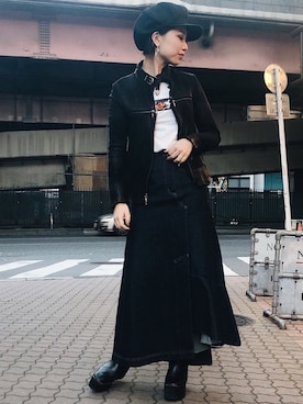 「2018マイベストコーデ」｜「アイテム（ライダースジャケット）」を使った、yurina katsuraさん（レディース・165cm）の冬コーディネート