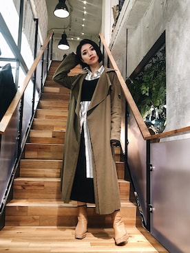 「リブニット」｜「アイテム（シャツワンピース）」を使った、yurina katsuraさん（レディース・165cm）の冬コーディネート