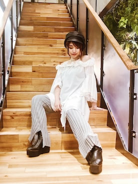 「リブニットパンツ」｜yurina katsuraさん（レディース・165cm）の夏コーディネート