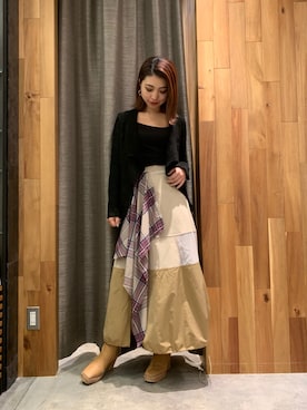 「マキシスカート」｜「アイテム（ライダースジャケット）」を使った、yurina katsuraさん（レディース・165cm）の夏コーディネート