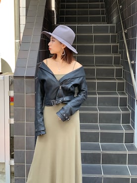 「ROYAL FLASH（ロイヤルフラッシュ）のアイテム（ライダースジャケット）」を使った、yurina katsuraさん（レディース・165cm）の秋コーディネート