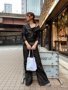 「ROYAL FLASH（ロイヤルフラッシュ）のアイテム（ライダースジャケット）」を使った、yurina katsuraさん（レディース・165cm）の秋コーディネート