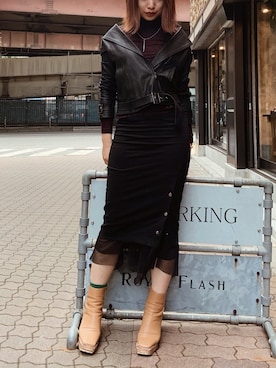 「ROYAL FLASH（ロイヤルフラッシュ）のアイテム（ライダースジャケット）」を使った、yurina katsuraさん（レディース・165cm）の秋コーディネート