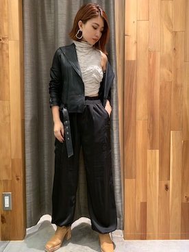 「ROYAL FLASH（ロイヤルフラッシュ）のアイテム（ライダースジャケット）」を使った、yurina katsuraさん（レディース・165cm）の秋コーディネート