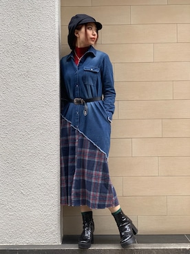 「デニムワンピ」｜yurina katsuraさん（レディース・165cm）の冬コーディネート
