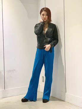 「ROYAL FLASH（ロイヤルフラッシュ）のアイテム（ライダースジャケット）」を使った、yurina katsuraさん（レディース・165cm）の冬コーディネート