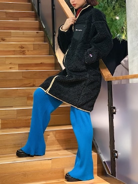 「Champion（チャンピオン）のアイテム（ブルゾン）」を使った、yurina katsuraさん（レディース・165cm）の冬コーディネート