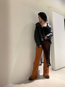 「ライタースジャケット」｜「アイテム（アクセサリー）」を使った、yurina katsuraさん（レディース・165cm）の春コーディネート