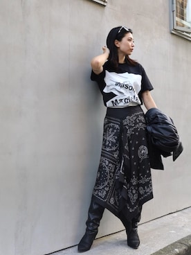 「マルジェラ」｜「アイテム（ライダースジャケット）」を使った、yurina katsuraさん（レディース・165cm）の秋コーディネート