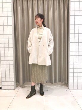 「アイボリー」｜「アイテム（ノーカラージャケット）」を使った、uechiさん（レディース・164cm）の秋コーディネート