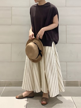 「FORK&SPOON（フォークアンドスプーン）のアイテム（帽子）」を使った、naoさん（レディース・155cm）の夏コーディネート