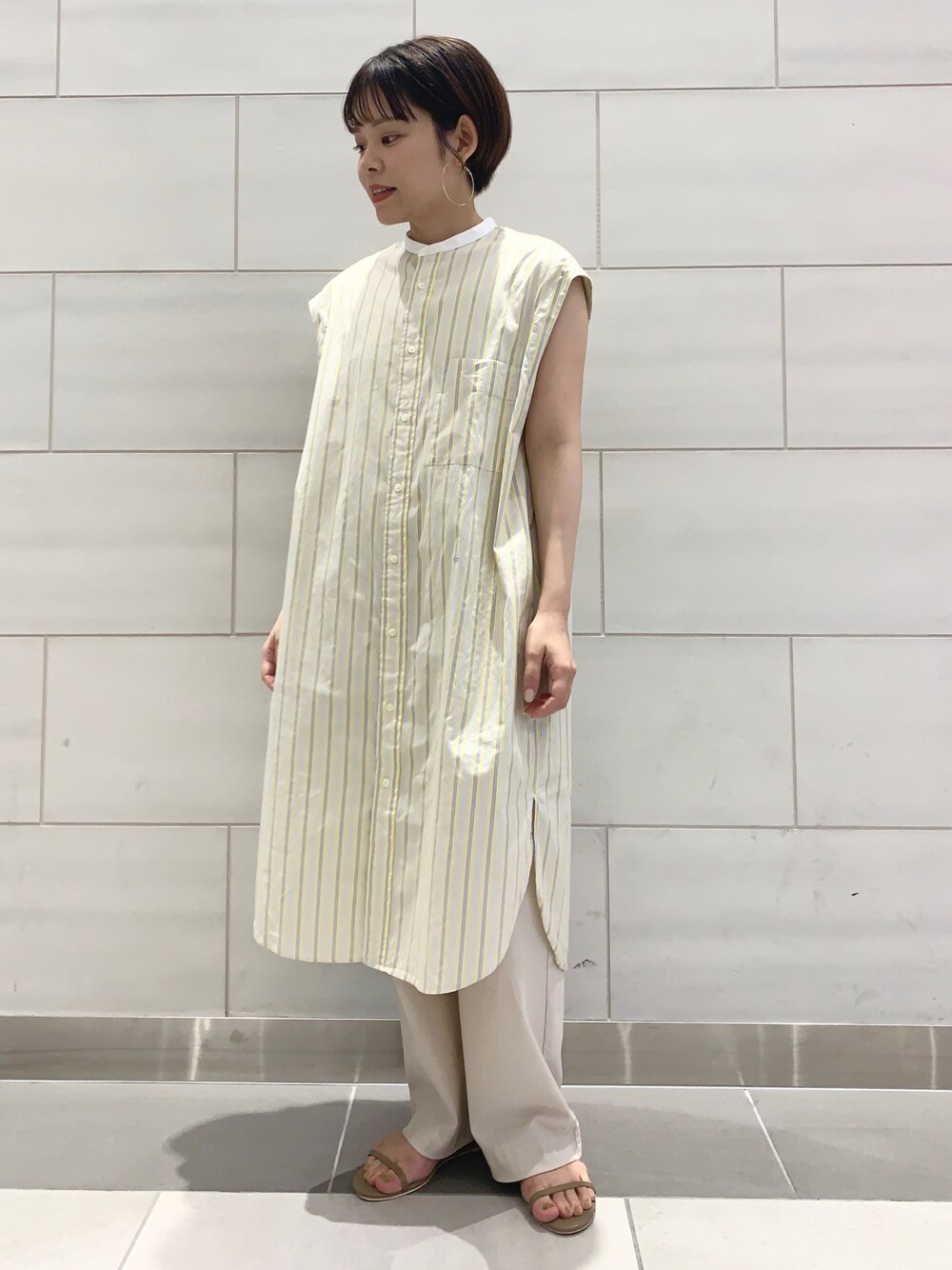 タグ付き美品✨ジムフレックス ストライプ ノースリーブ シャツワンピース ジムフレックス】ストライプノースリーブシャツワンピース