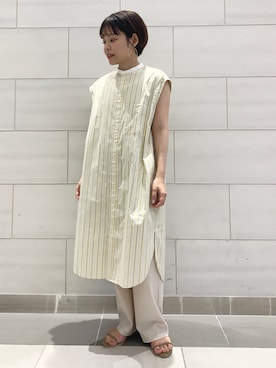 Gymphlex ストライプノースリーブシャツワンピース を使った人気ファッションコーディネート Wear