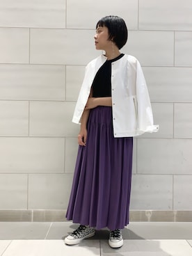 「ノースリーブニット」｜「アイテム（ブルゾン）」を使った、naoさん（レディース・155cm）の夏コーディネート