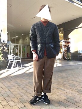 「MHL.」｜「アイテム（ナイロンジャケット）」を使った、ミッシェリーさん（メンズ・168cm）の冬コーディネート