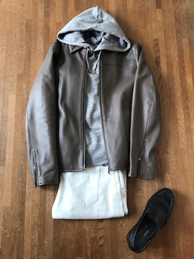 「COMME CA ISM（コムサイズム）のアイテム（ライダースジャケット）」を使った、leftbankさん（メンズ・176cm）の春コーディネート