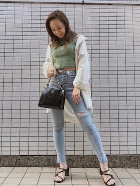 「EVRIS（エヴリス）のアイテム（ジャケット/アウター）」を使った、madokaさん（レディース・158cm）の春コーディネート