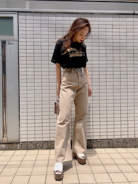 「アイテム（デニムパンツ、ベージュ系）」を使った、madokaさん（レディース・158cm）の夏コーディネート