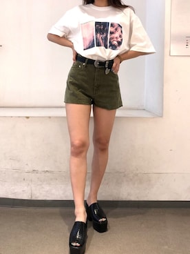 「アイテム（デニムパンツ、グリーン系）」を使った、madokaさん（レディース・158cm）の夏コーディネート