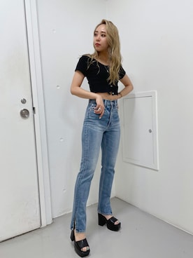 「アイテム（Tシャツ/カットソー、ブラック系）」を使った、madokaさん（レディース・158cm）の春コーディネート