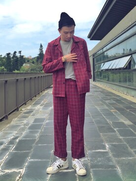 「NET（ネット）のアイテム（カバーオール）」を使った、ハンハンさん（メンズ・173cm）の春コーディネート