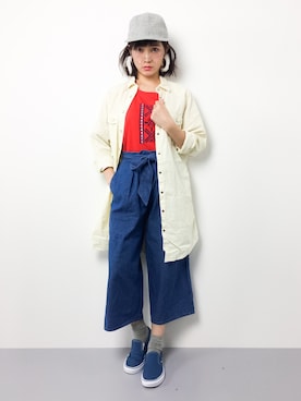 「Right-on（ライトオン）のアイテム（シャツワンピース）」を使った、ヤギさん（レディース・159cm）の春コーディネート