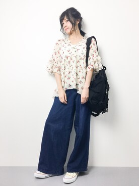 「SpRay（スプレイ）のアイテム（チュニック）」を使った、ヤギさん（レディース・159cm）の春コーディネート