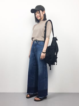 「ブラウン×デニム」｜ヤギさん（レディース・159cm）の春コーディネート