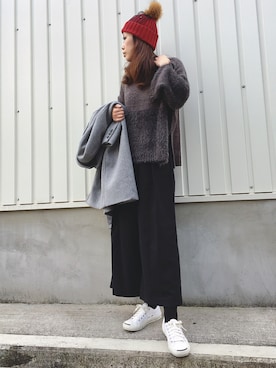 「PLAIN CLOTHING（プレーンクロージング）のアイテム（ニットキャップ/ビーニー）」を使った、naoさん（レディース・166cm）の秋コーディネート