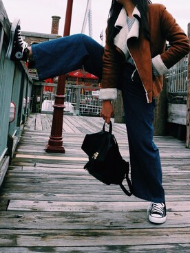 「KOBE LETTUCE（コウベレタス）のアイテム（夾克／外套、ブラウン系）」を使った、Miyabiさん（レディース・156cm）の秋コーディネート