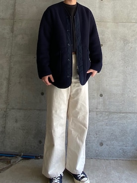 「UNIQLO（ユニクロ）のフリースノーカラーコート（その他アウター）」を使った、1shu【相互】さん（メンズ・172cm）の春コーディネート
