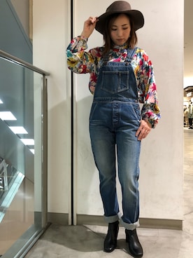 「Johnbull（ジョンブル）のアイテム（オールインワン・サロペット）」を使った、Akumiさん（レディース・153cm）の秋コーディネート