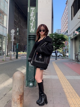 「ENVYM（アンビー）のアイテム（ムートンコート）」を使った、akariさん（レディース・156cm）の秋コーディネート