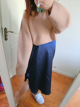 「yuuE in tokyoのアイテム（スカート、ブルー系）」を使った、大萌殿殿さん（レディース・160cm）の秋コーディネート