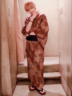 「アイテム（浴衣、ブラウン系）」を使った、將司さん（メンズ・173cm）の夏コーディネート
