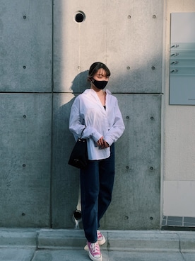「H&M（エイチ・アンド・エム）のアイテム（シャツ/ブラウス、ホワイト系）」を使った、na.さん（レディース・150cm）の春コーディネート