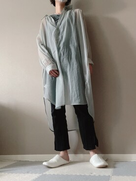 「ジーユー」｜「アイテム（シャツワンピース）」を使った、さかいまゆさん（レディース・165cm）の夏コーディネート