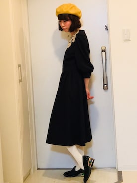 「白タイツ」｜「アイテム（ハンチング/ベレー帽）」を使った、natsumi.yさん（レディース・157cm）の冬コーディネート