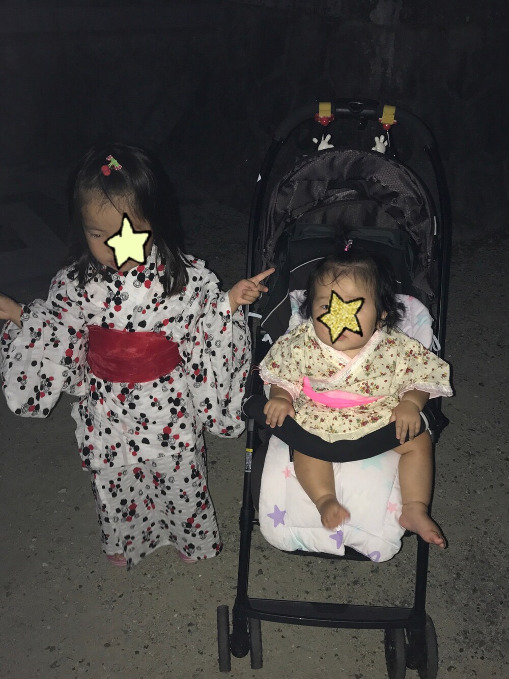 「女の子、姉妹、浴衣、甚平、夏祭り、3歳、9ヶ月」｜「Handmadeのアイテム（浴衣、ホワイト系）」を使った、くりぃみーさん（キッズ・90cm）の夏コーディネートの1枚目の写真