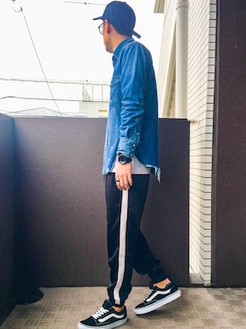 「UP START（アップスタート）のアイテム（パンツ）」を使った、 K-taさん（メンズ・170cm）の春コーディネート
