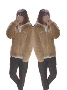 「Champion（チャンピオン）のアイテム（ノーカラージャケット）」を使った、maaaaさん（レディース・165cm）の冬コーディネート
