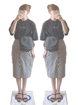 maaaaさんの「・前ボタンギンガムチェックタイトスカート ○」を使ったコーディネート