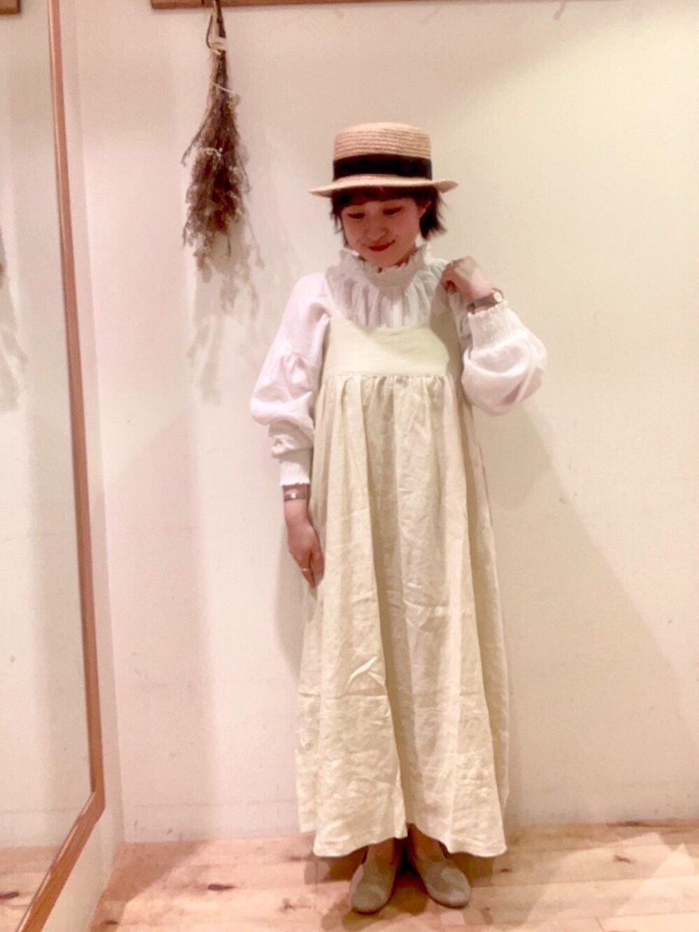 「春コーデ、サマンサ モスモス(Samansa Mos2)、Samansa Mos2、春色、ootd、キャミワンピ、イエロー」｜「TSUHARU by Samansa Mos2のテーブルクロスキャミワンピース（ワンピース、イエロー系）」を使った、たわしさん（レディース・151cm）の春コーディネートの1枚目の写真