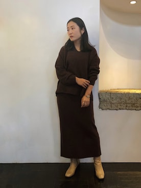 「ブラウンニット」｜「アイテム（スカート）」を使った、takeさん（レディース・153cm）の冬コーディネート
