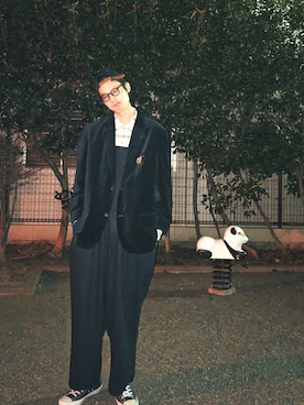 「ROBES&CONFECTIONS（ローブスコンフェクションズ）のアイテム（オールインワン・サロペット）」を使った、Yuki Kawaharaさん（メンズ・185cm）の秋コーディネート