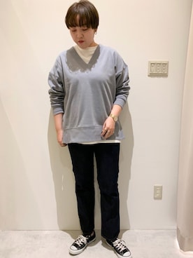 「CONVERSE（コンバース）のCONVERSE コンバース オール スター オックス / ALL STAR OX(BLACK) 32160321（スニーカー）」を使った、ばしさんさん（レディース・165cm）の春コーディネート